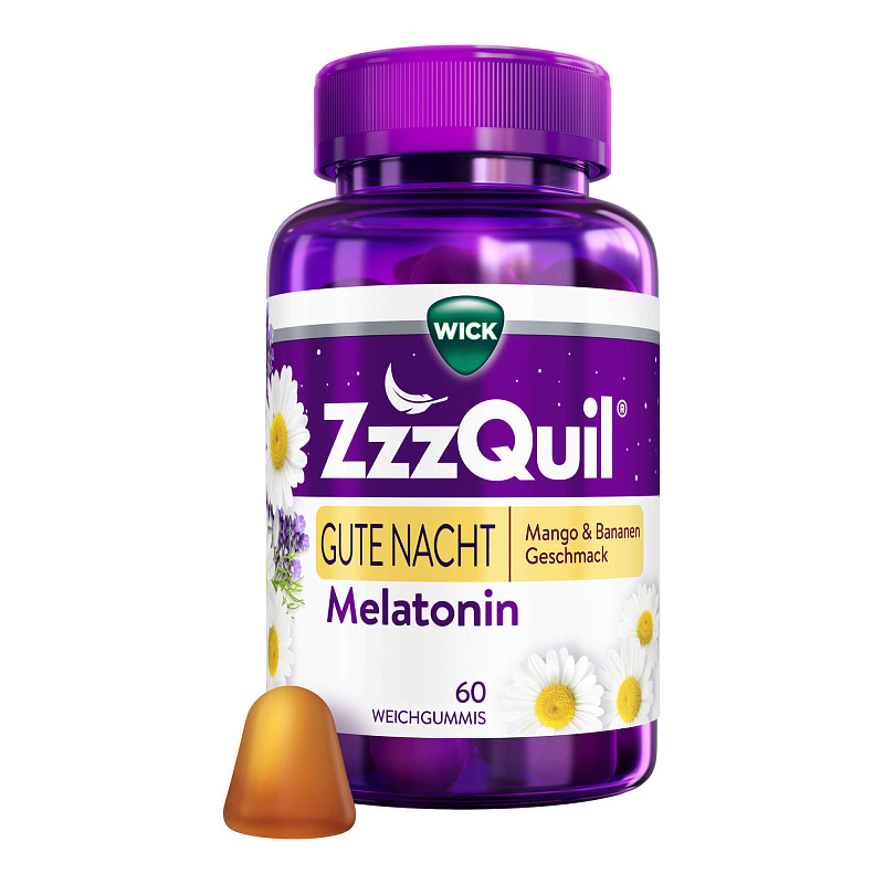 Wick ZzzQuil Gute Nacht, мелатонин, жевательные пастилки, манго-банан, 60 шт