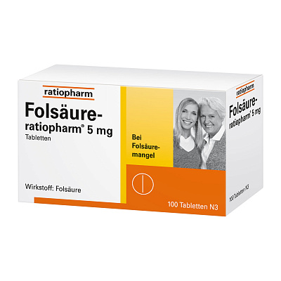 Ratiopharm, фолиевая кислота, 5 мг, таблетки, 100 шт