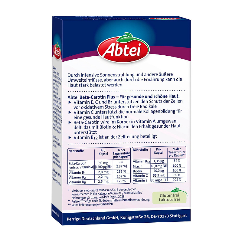 Abtei Beta-Carotin Plus Hautaktive B-Vitamine, капсулы, 50 шт