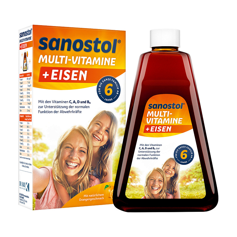 Sanostol Multi-Vitamine plus Eisen, мультивитамины + железо, от 6-ти лет, сироп, 460 мл