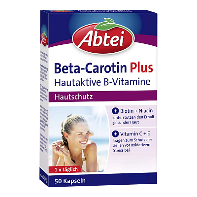 Abtei Beta-Carotin Plus Hautaktive B-Vitamine, капсулы, 50 шт